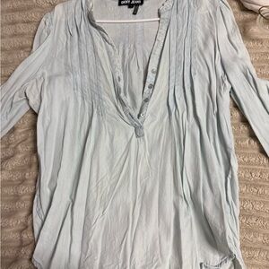 Dkny Gray Pleated Mandarin Collar Blouse